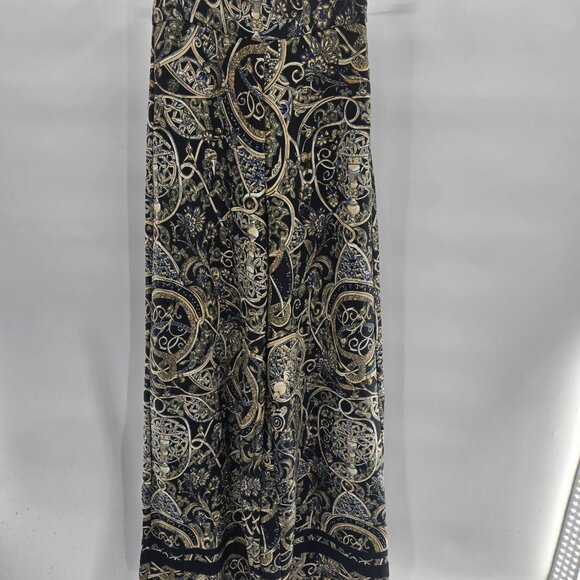 H&M Black Gold Paisley Palazzo Side Zipper Wide Leg Pants Size 0 - Picture 1 of 11